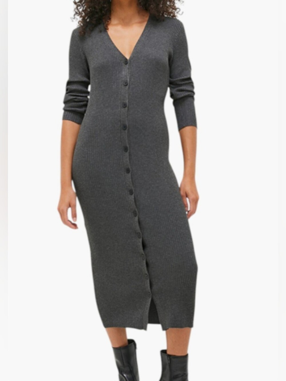Gray Long Ribbed Knit Cardigan Dress Size Small